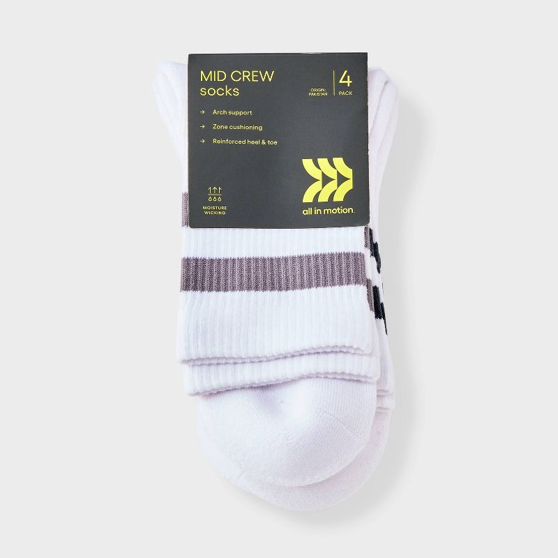 slide 2 of 3, Women's Athletic Mix 4pk Midi Crew Socks - All In Motion™ White/Navy/Gray, 4 ct