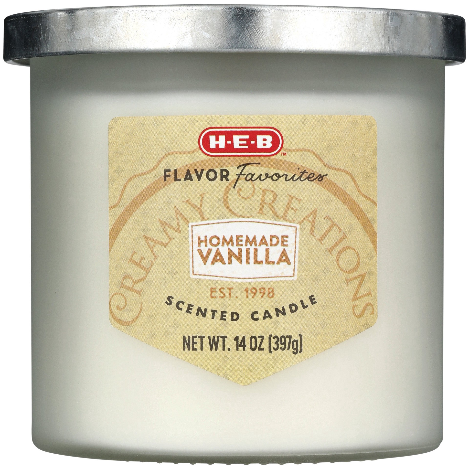 slide 1 of 1, H-E-B Flavor Favorites Creamy Creations Homemade Vanilla Scented Candle, 14 oz