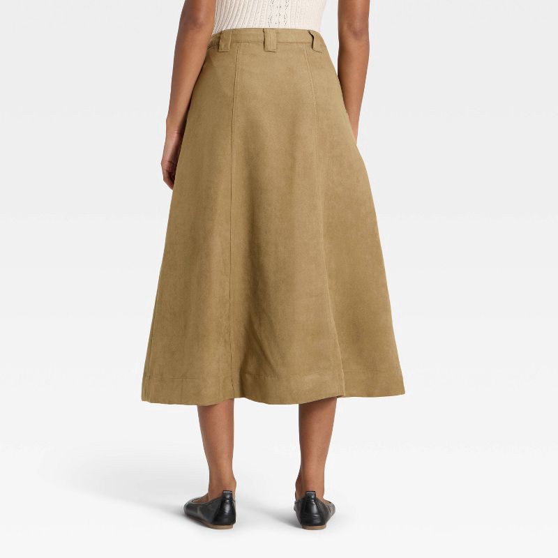 slide 2 of 3, Women's Faux Suede Midi A-Line Skirt - Universal Thread™ Olive Green 10, 1 ct