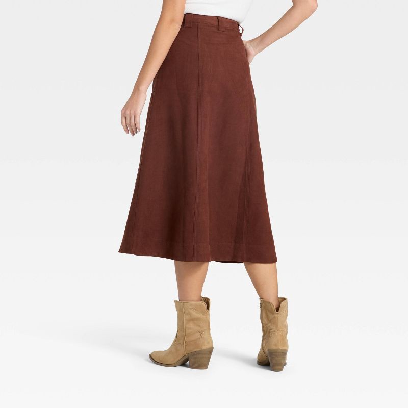 slide 2 of 3, Women's Faux Suede Midi A-Line Skirt - Universal Thread™ Brown 16, 1 ct