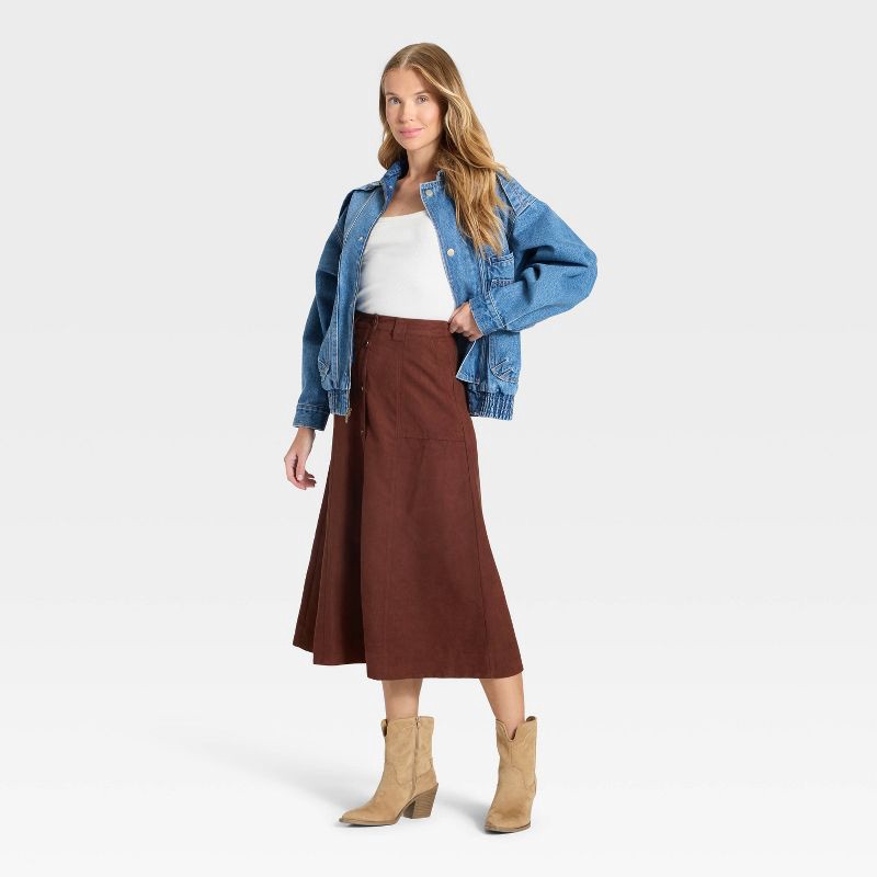 slide 3 of 3, Women's Faux Suede Midi A-Line Skirt - Universal Thread™ Brown 16, 1 ct
