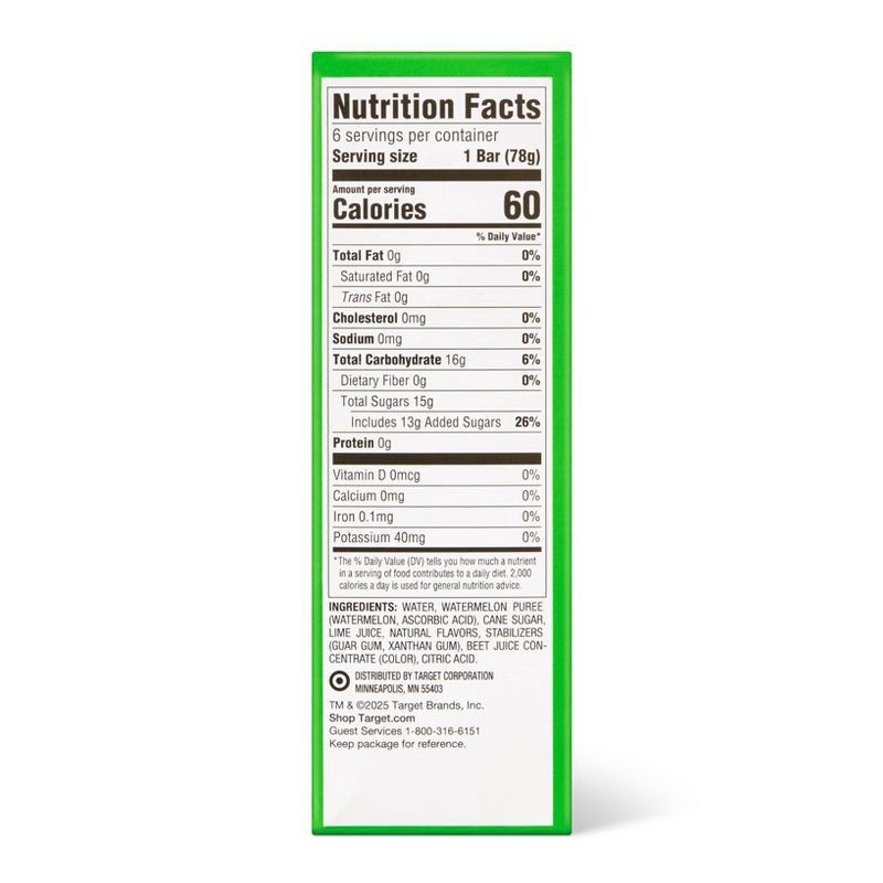 slide 2 of 4, Watermelon Lime Frozen Fruit Bar - 16.5 fl oz/6ct - Good & Gather™, 16.5 fl oz, 6 ct