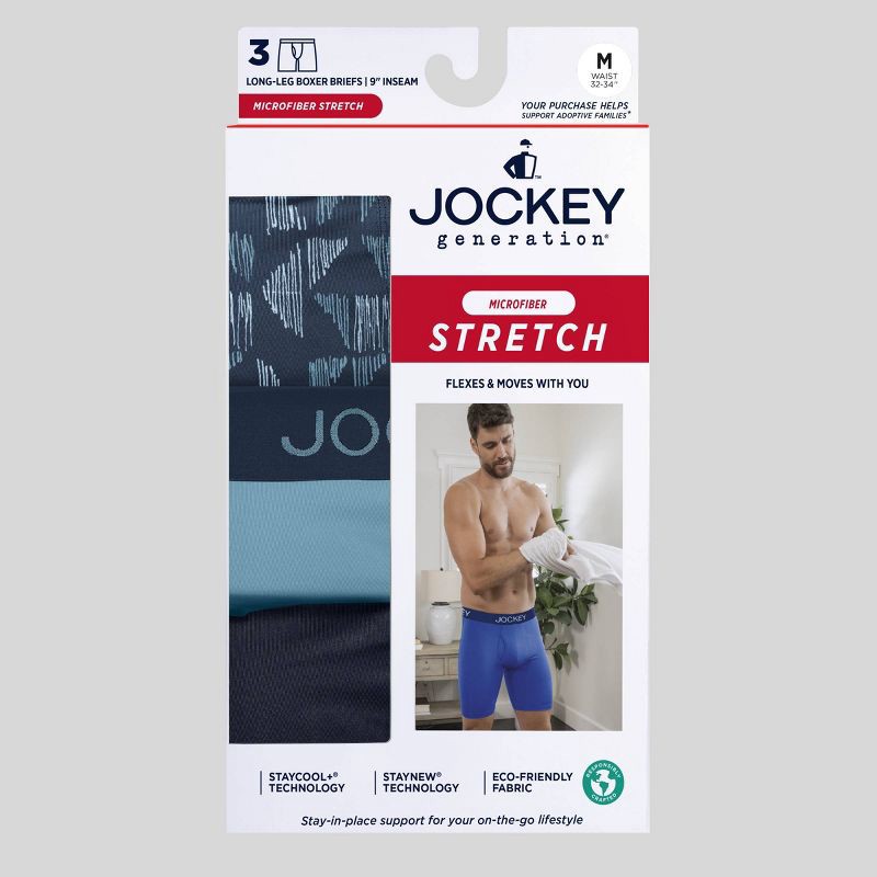 slide 5 of 5, Jockey Generation™ Men's Micro Stretch Long Leg 3pk Briefs - Blue/Coastline Print M, 3 ct