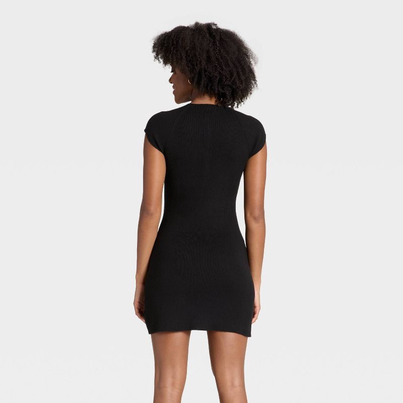 slide 2 of 3, Women's Short Sleeve Ribbed Mini A-Line Dress - Universal Thread™ Black S, 1 ct