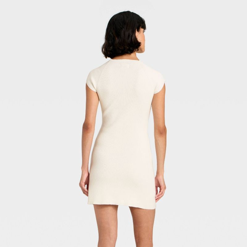 slide 2 of 3, Women's Short Sleeve Ribbed Mini A-Line Dress - Universal Thread™ Cream XS, 1 ct