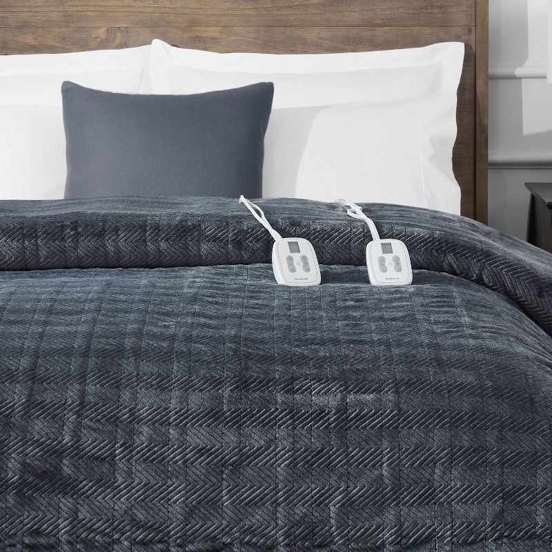 slide 3 of 6, Brookstone King Heated Micro Herringbone Blanket Gray, 1 ct