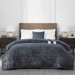 Brookstone King Heated Micro Herringbone Blanket Gray