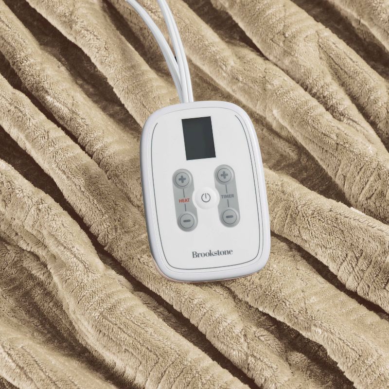 slide 3 of 6, Brookstone Twin Heated Micro Herringbone Blanket Taupe, 1 ct