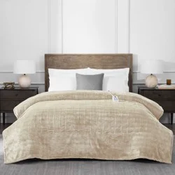 Brookstone Twin Heated Micro Herringbone Blanket Taupe