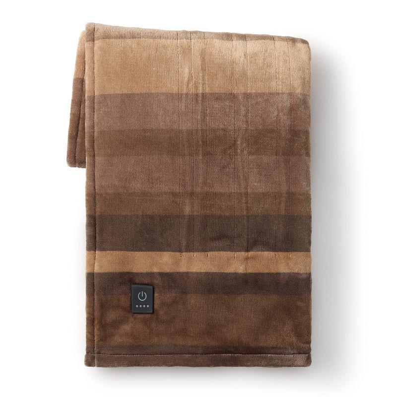 slide 2 of 5, Brookstone Heated Printed Plush Throw Striped, 1 ct