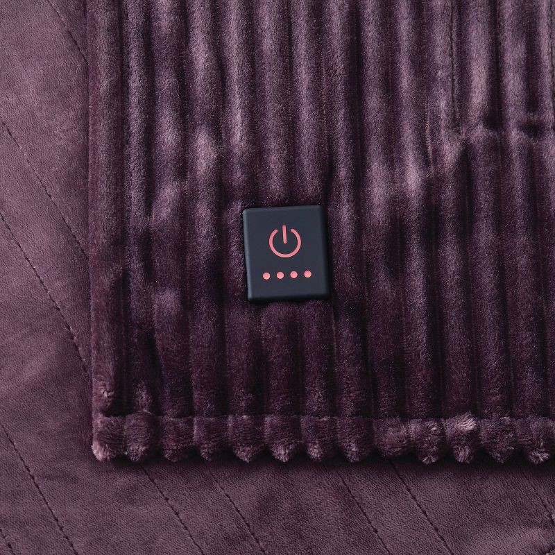 slide 4 of 5, Brookstone Heated Solid Ribbed Plush Throw Raisin, 1 ct