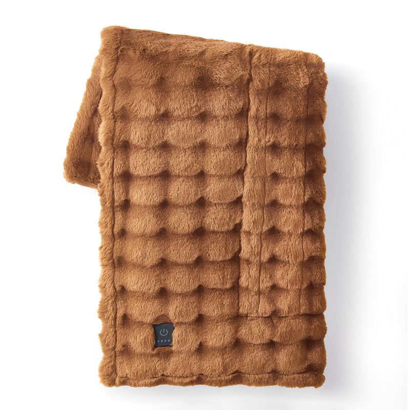 slide 2 of 5, Brookstone Heated Oversized Textured Faux Fur Throw Copper, 1 ct