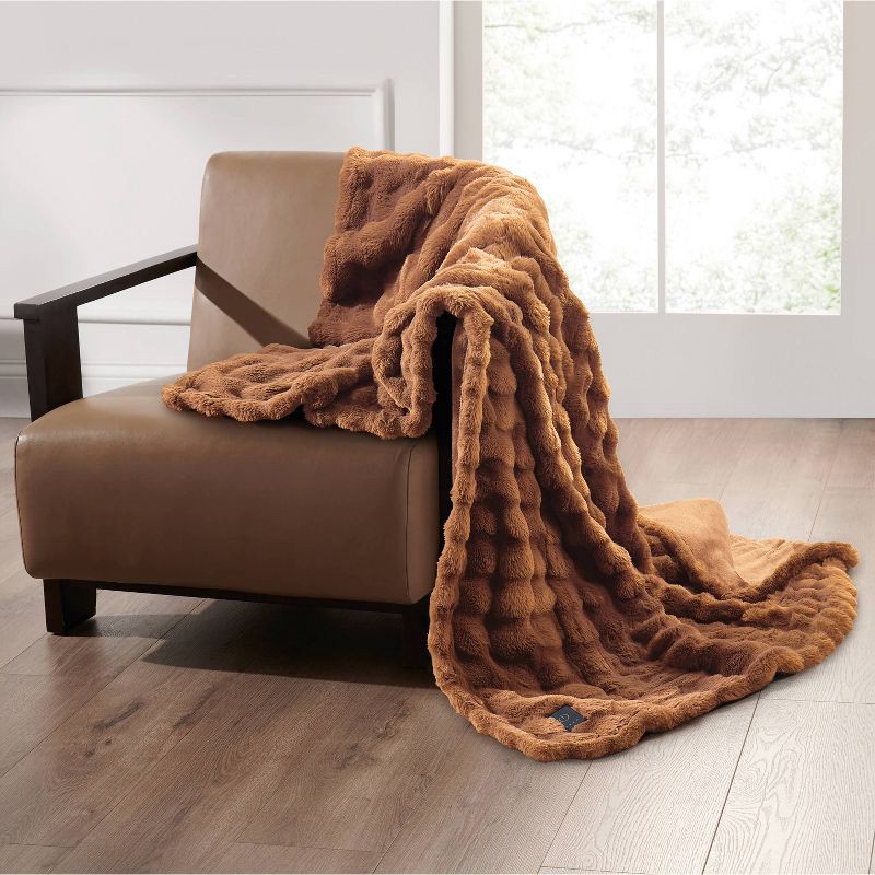 slide 1 of 5, Brookstone Heated Oversized Textured Faux Fur Throw Copper, 1 ct