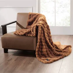 Brookstone Heated Oversized Textured Faux Fur Throw Copper
