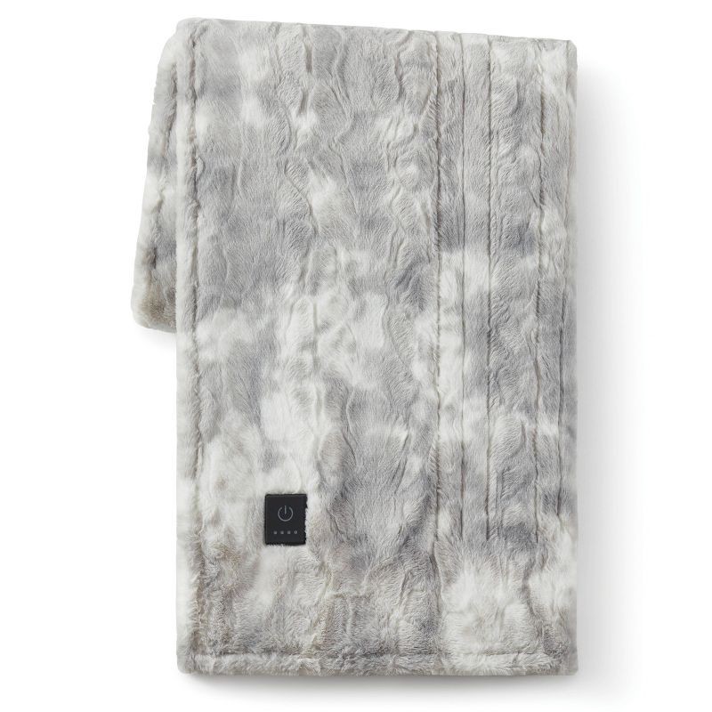 slide 2 of 5, Brookstone Heated Oversized Marble Faux Fur Throw Gray, 1 ct