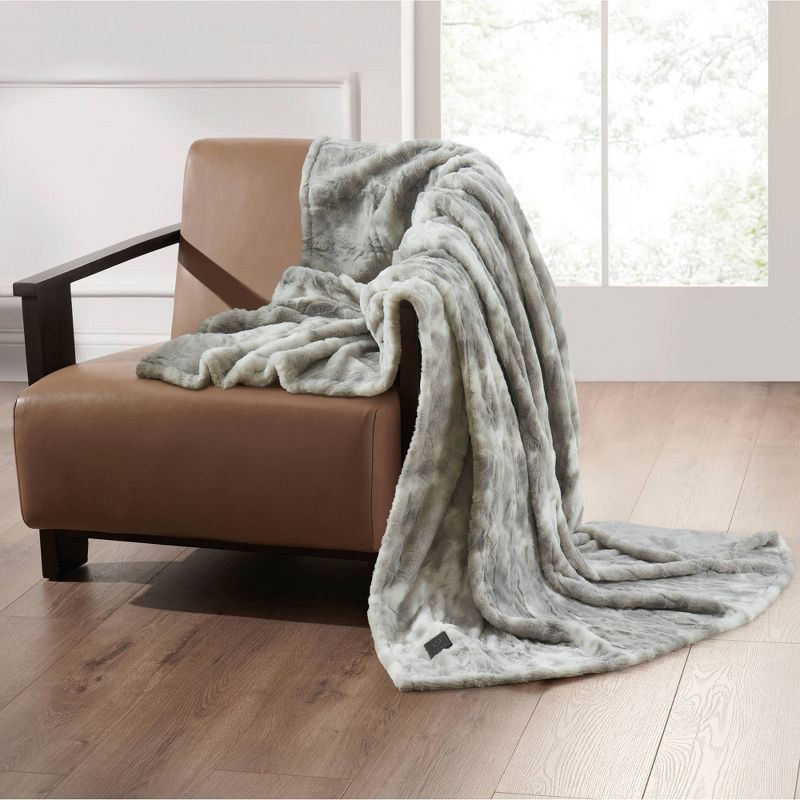 slide 1 of 5, Brookstone Heated Oversized Marble Faux Fur Throw Gray, 1 ct