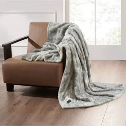 Brookstone Heated Oversized Marble Faux Fur Throw Gray