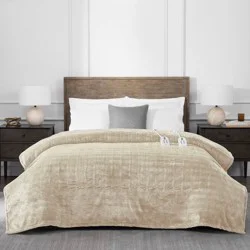 Brookstone King Heated Micro Herringbone Blanket Taupe