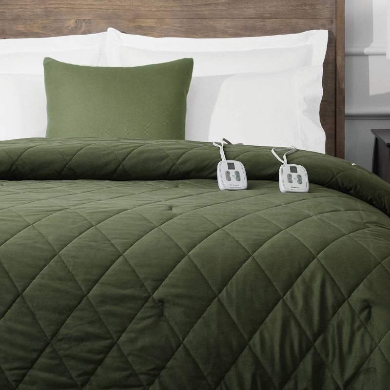 slide 3 of 6, Brookstone King Heated Diamond Stitch Quilt Blanket Olive Green, 1 ct