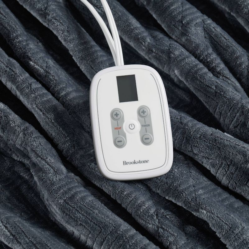 slide 3 of 6, Brookstone Twin Heated Micro Herringbone Blanket Gray, 1 ct
