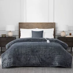 Brookstone Twin Heated Micro Herringbone Blanket Gray