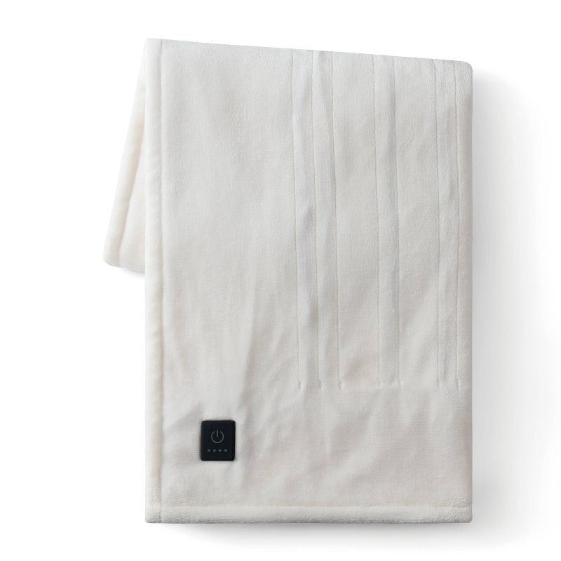 slide 2 of 5, Brookstone Heated Solid Plush Throw Ivory, 1 ct