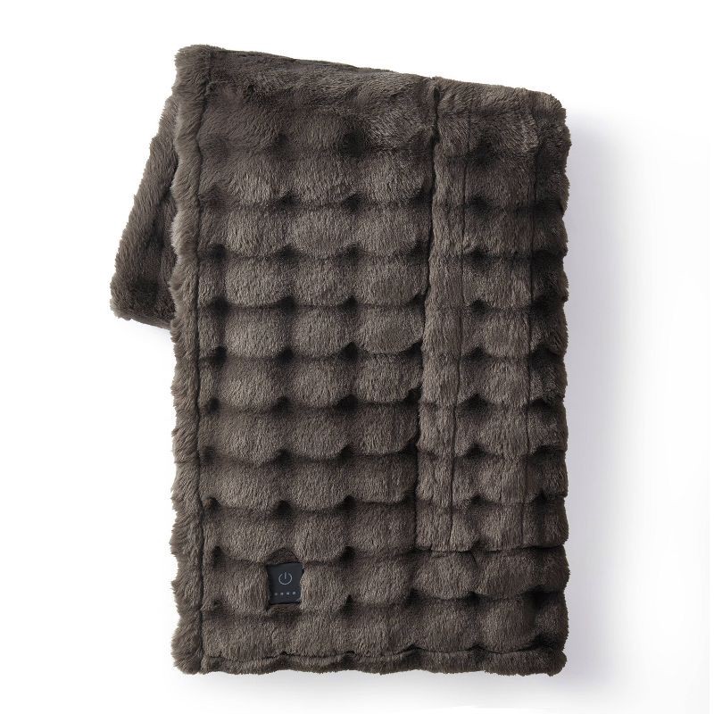 slide 2 of 5, Brookstone Heated Oversized Textured Faux Fur Throw Warm Gray, 1 ct