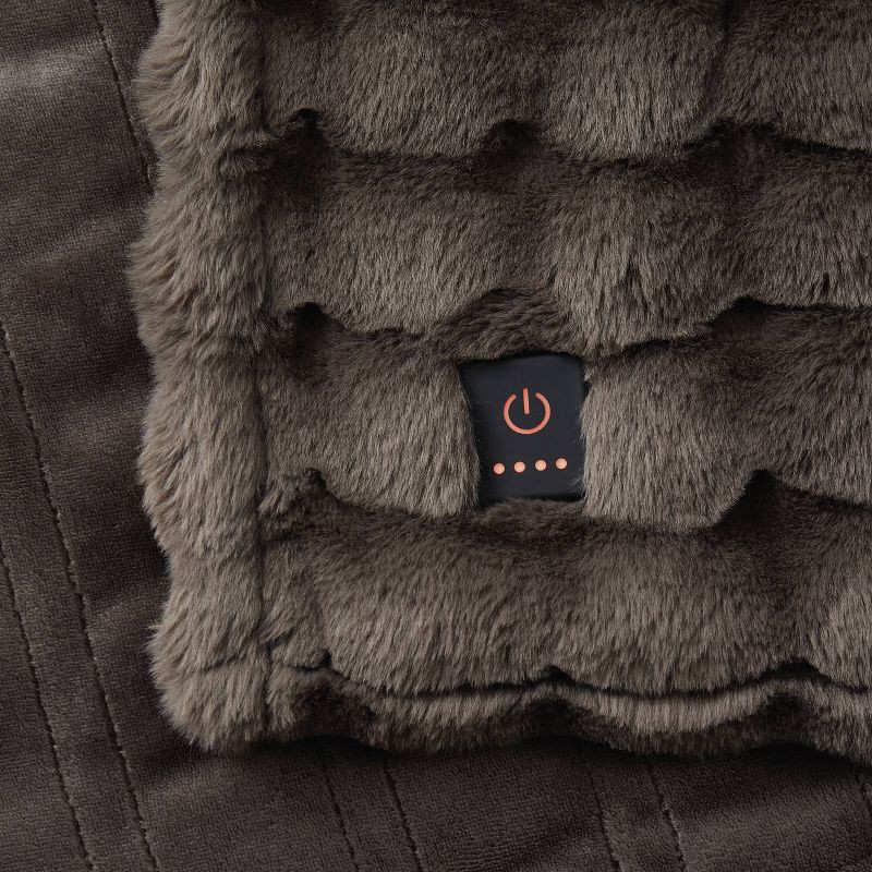 slide 4 of 5, Brookstone Heated Oversized Textured Faux Fur Throw Warm Gray, 1 ct