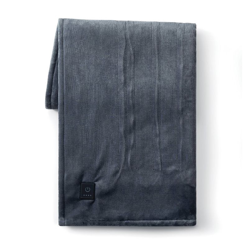 slide 2 of 5, Brookstone Heated Solid Plush Throw Gray, 1 ct