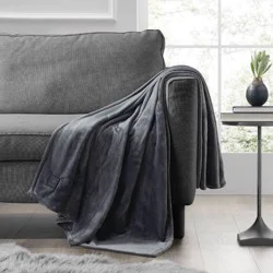 Brookstone Heated Solid Plush Throw Gray