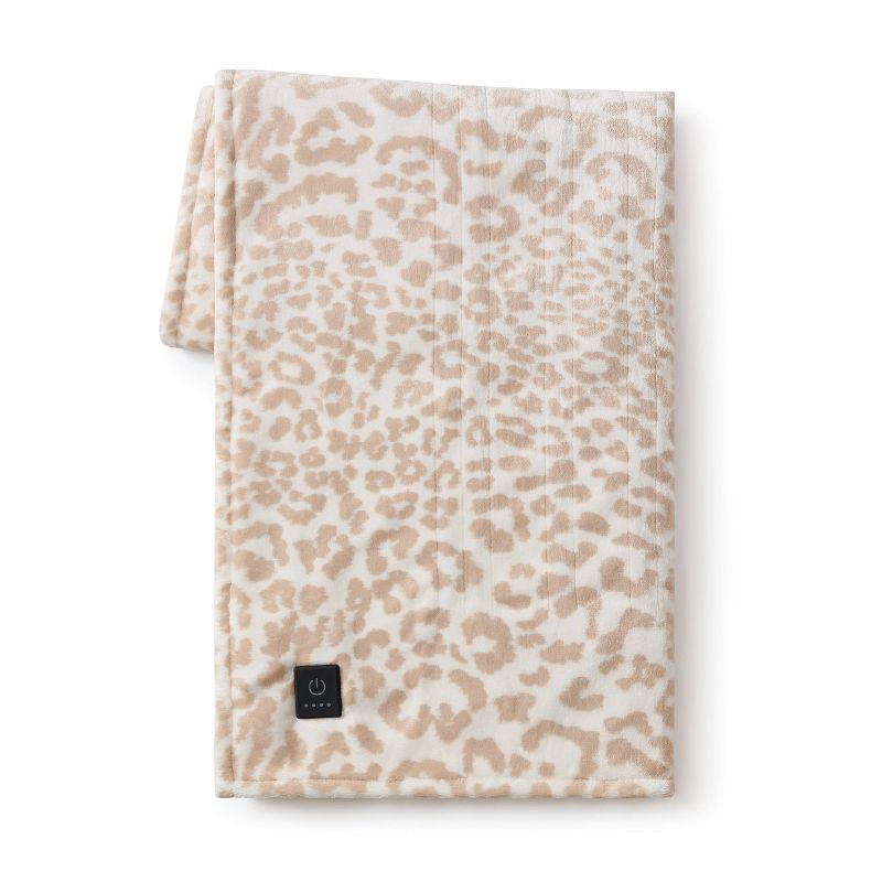 slide 2 of 5, Brookstone Heated Printed Plush Throw Cheetah Taupe, 1 ct