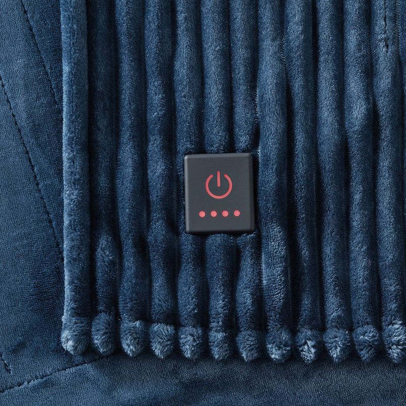 slide 4 of 5, Brookstone Heated Solid Ribbed Plush Throw Navy, 1 ct