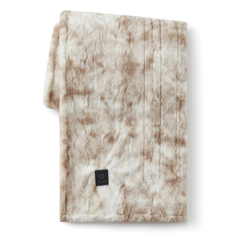 slide 2 of 5, Brookstone Heated Oversized Marble Faux Fur Throw Tan, 1 ct