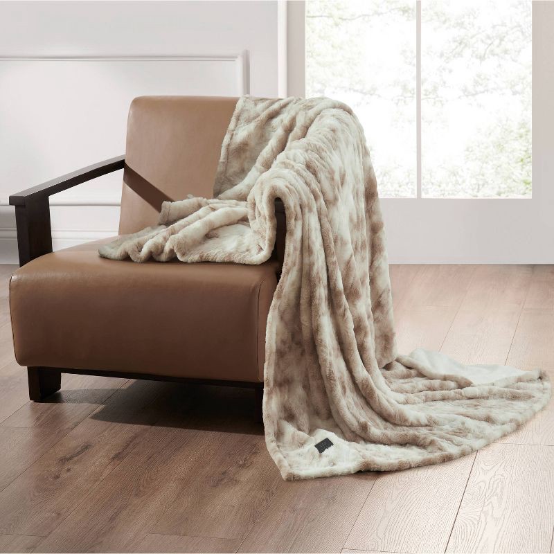 slide 1 of 5, Brookstone Heated Oversized Marble Faux Fur Throw Tan, 1 ct