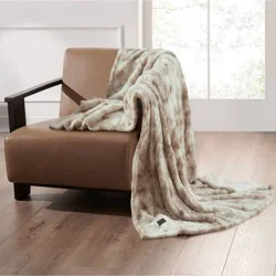 Brookstone Heated Oversized Marble Faux Fur Throw Tan