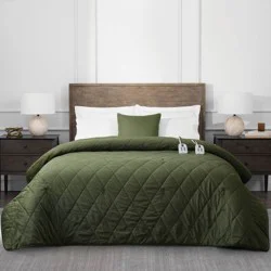 Brookstone Full/Queen Heated Diamond Stitch Quilt Blanket Olive Green