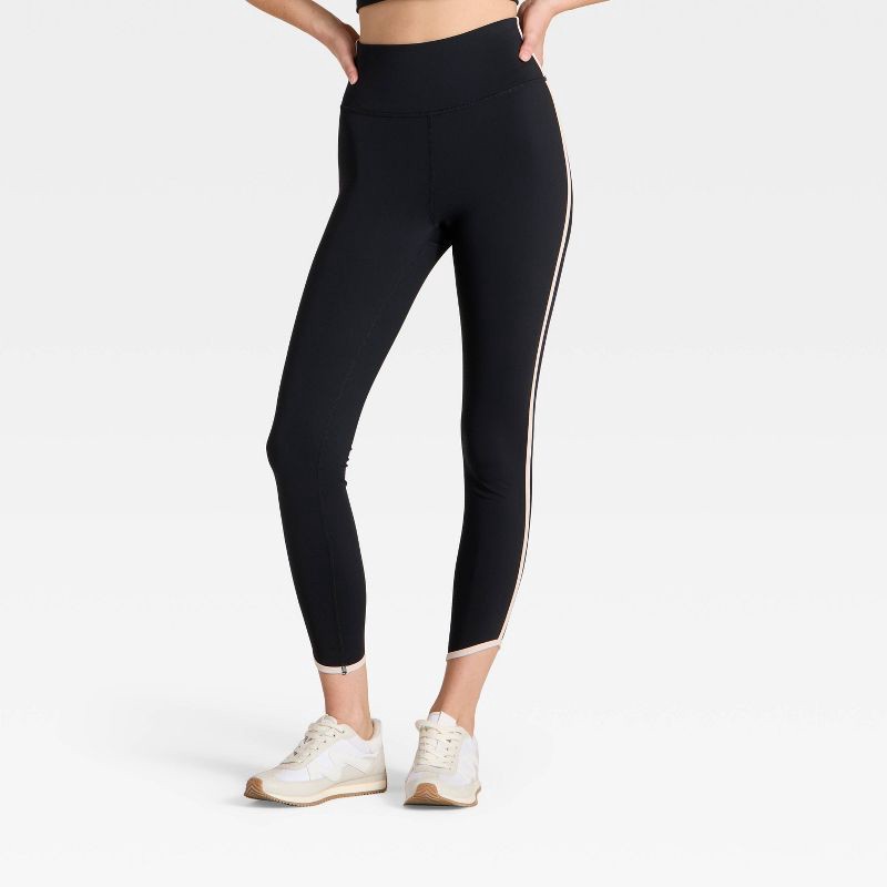 slide 1 of 3, Women's High-Rise Contrast Piped 7/8 Leggings - JoyLab™ Black/Tan M, 1 ct