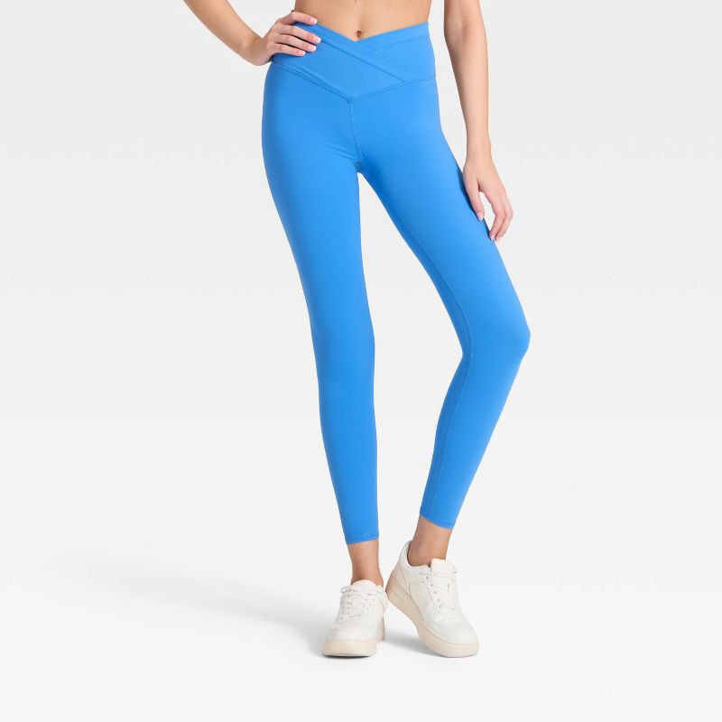 slide 1 of 3, Women's High-Rise Crossover Waistband 7/8 Leggings - JoyLab™ Vibrant Blue M, 1 ct