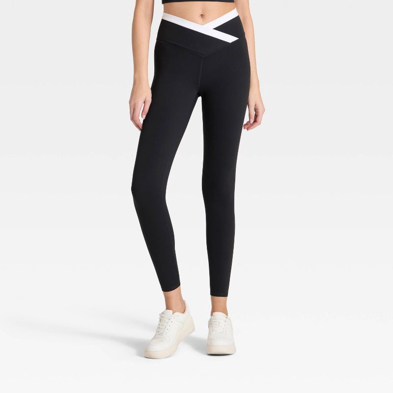 slide 1 of 3, Women's High-Rise Crossover Waistband 7/8 Leggings - JoyLab™ Black/White XS, 1 ct
