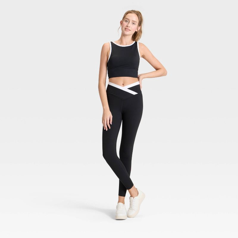 slide 3 of 3, Women's High-Rise Crossover Waistband 7/8 Leggings - JoyLab™ Black/White M, 1 ct