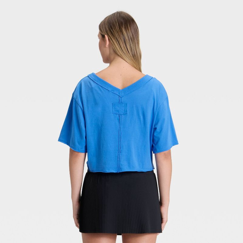 slide 2 of 3, Women's V-Neck Boxy Cropped Short Sleeve Top - JoyLab™ Vibrant Blue M, 1 ct