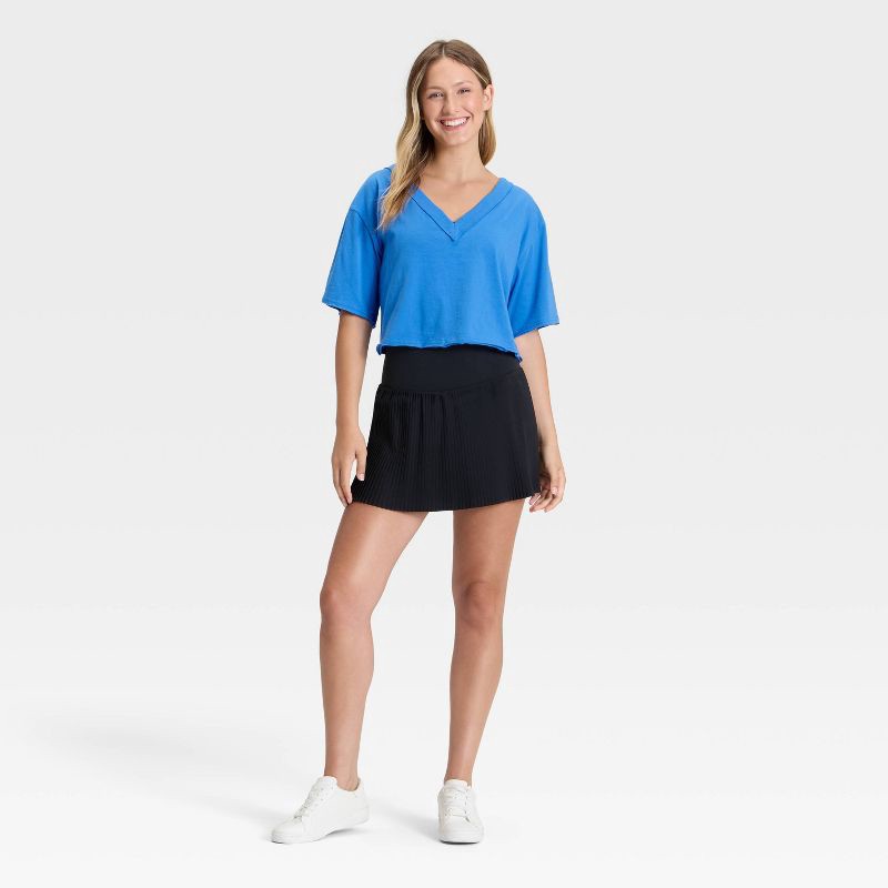 slide 3 of 3, Women's V-Neck Boxy Cropped Short Sleeve Top - JoyLab™ Vibrant Blue M, 1 ct