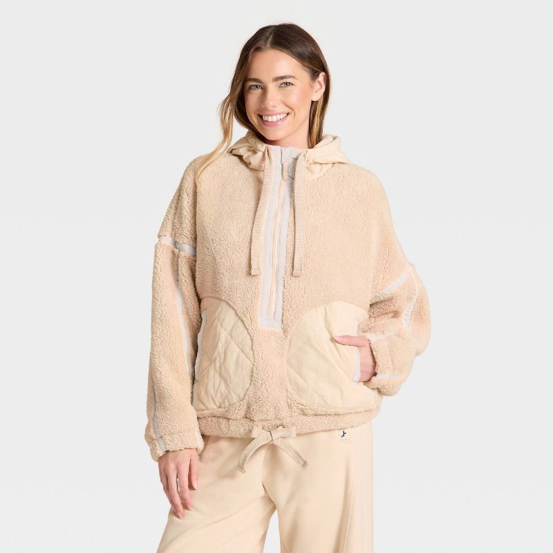 Women's Contrast High Pile 1/2 Zip Jacket - JoyLab™ Tan/Tan XXS