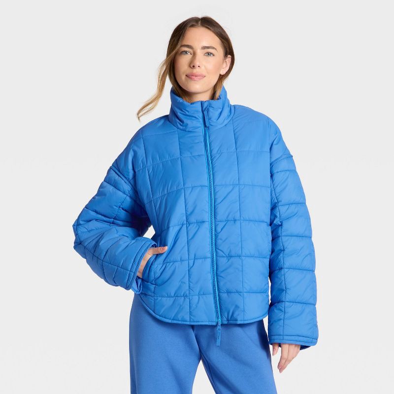 slide 1 of 3, Women's Oversized Quilted Puffer Jacket - JoyLab™ Vibrant Blue M, 1 ct