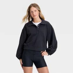Women's Henley French Terry Sweatshirt - JoyLab™ Black XS
