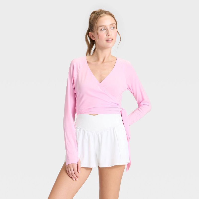 slide 1 of 3, Women's Wrap Long Sleeve Top - JoyLab™ Light Pink S, 1 ct