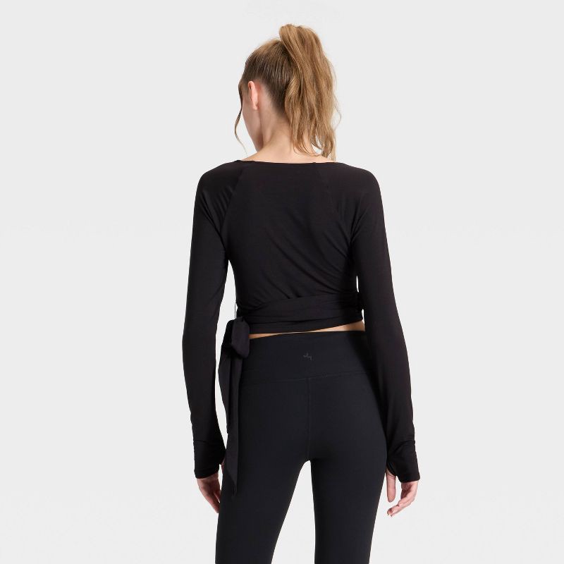 slide 2 of 3, Women's Wrap Long Sleeve Top - JoyLab™ Black XXL, 1 ct