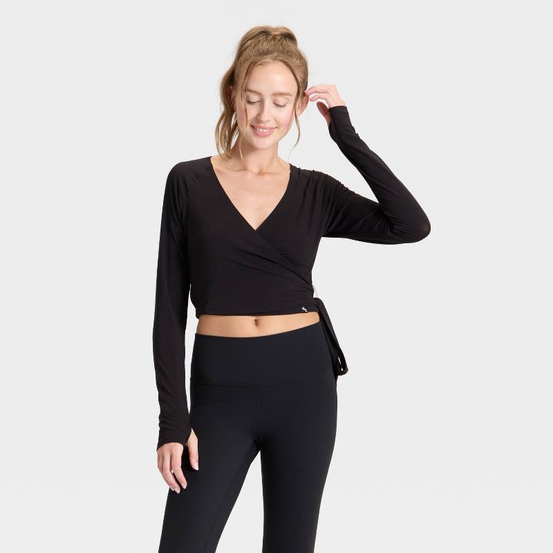 slide 1 of 3, Women's Wrap Long Sleeve Top - JoyLab™ Black XXL, 1 ct
