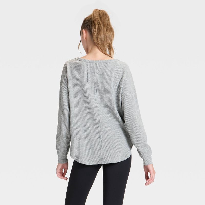 slide 2 of 3, Women's Waffle Henley Long Sleeve Top - JoyLab™ Heathered Gray XXS, 1 ct