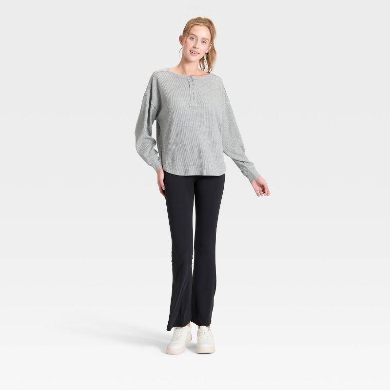 slide 3 of 3, Women's Waffle Henley Long Sleeve Top - JoyLab™ Heathered Gray XL, 1 ct